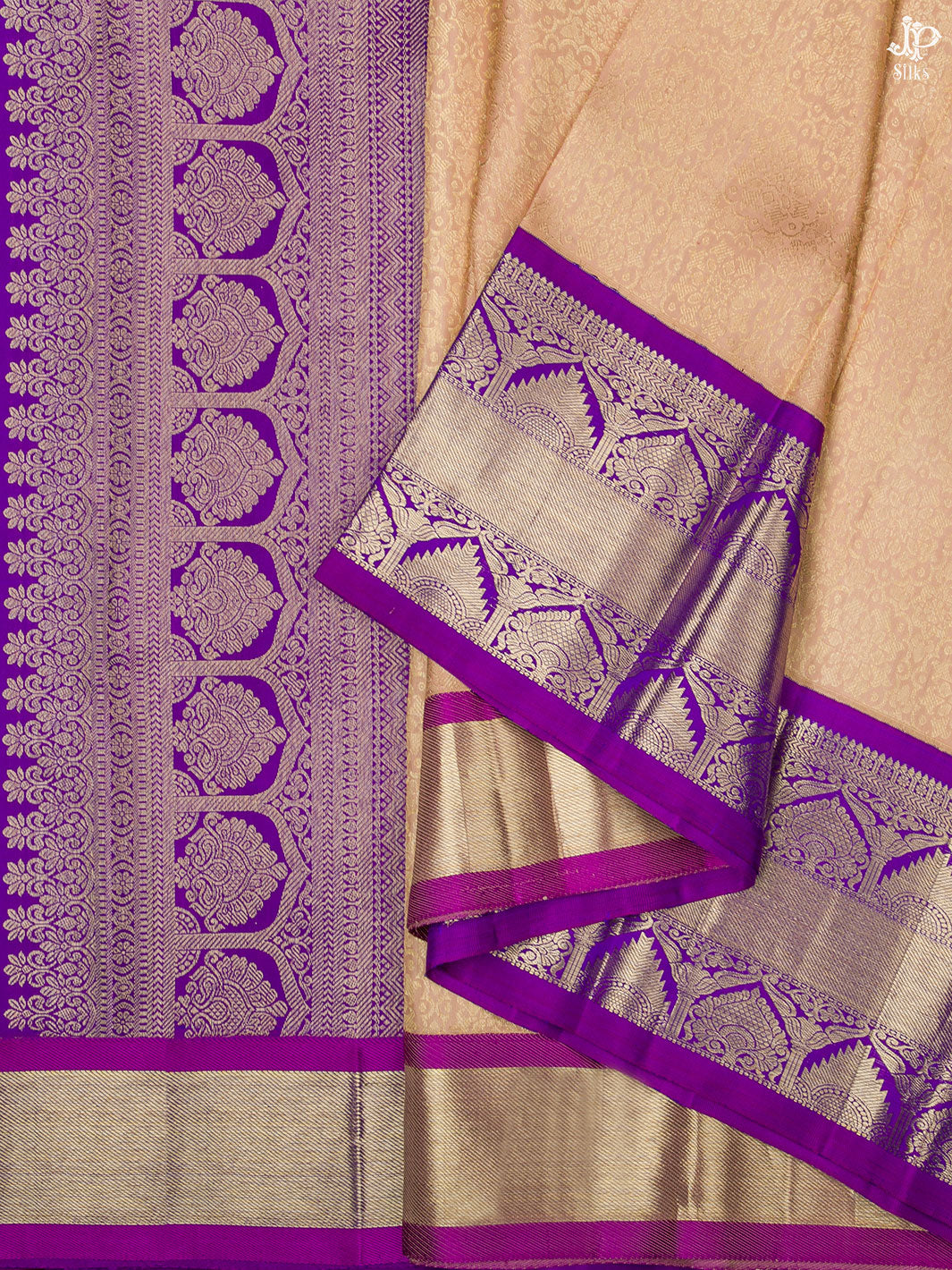 Cream and Purple Kanchipuram Silk Saree - A1306 - View 5