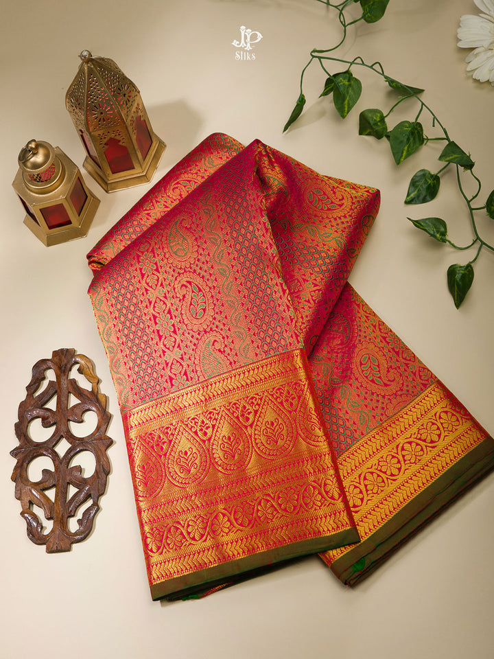Red and Green Kanchipuram Silk Saree - C1953