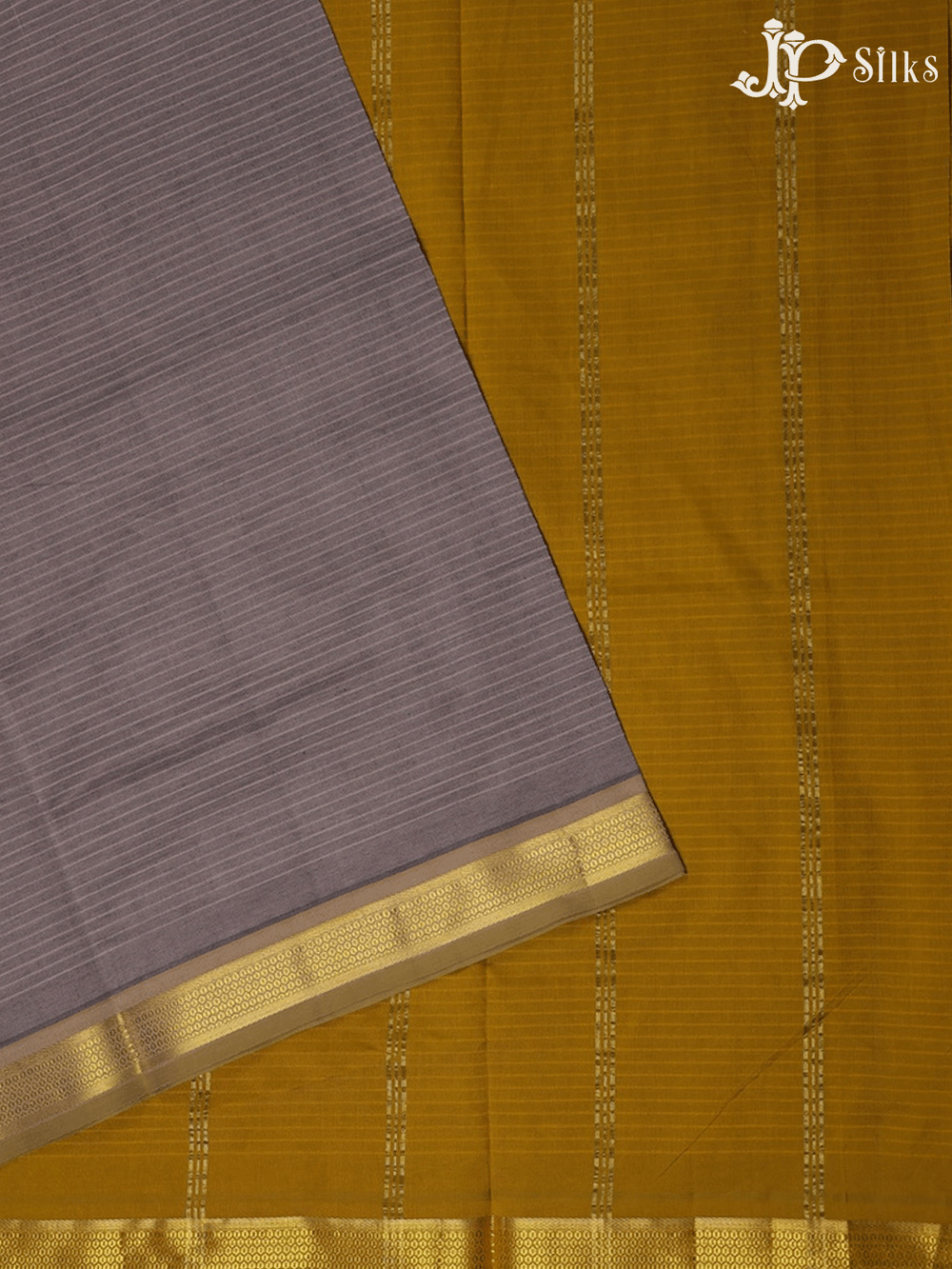 Grey and Yellow Poly Cotton Saree - F303 - View 1