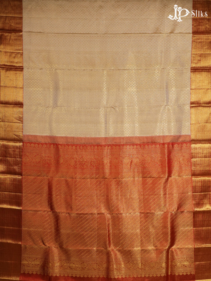 White and Reddish orange Kanchipuram Silk Saree - A1292 - View 8