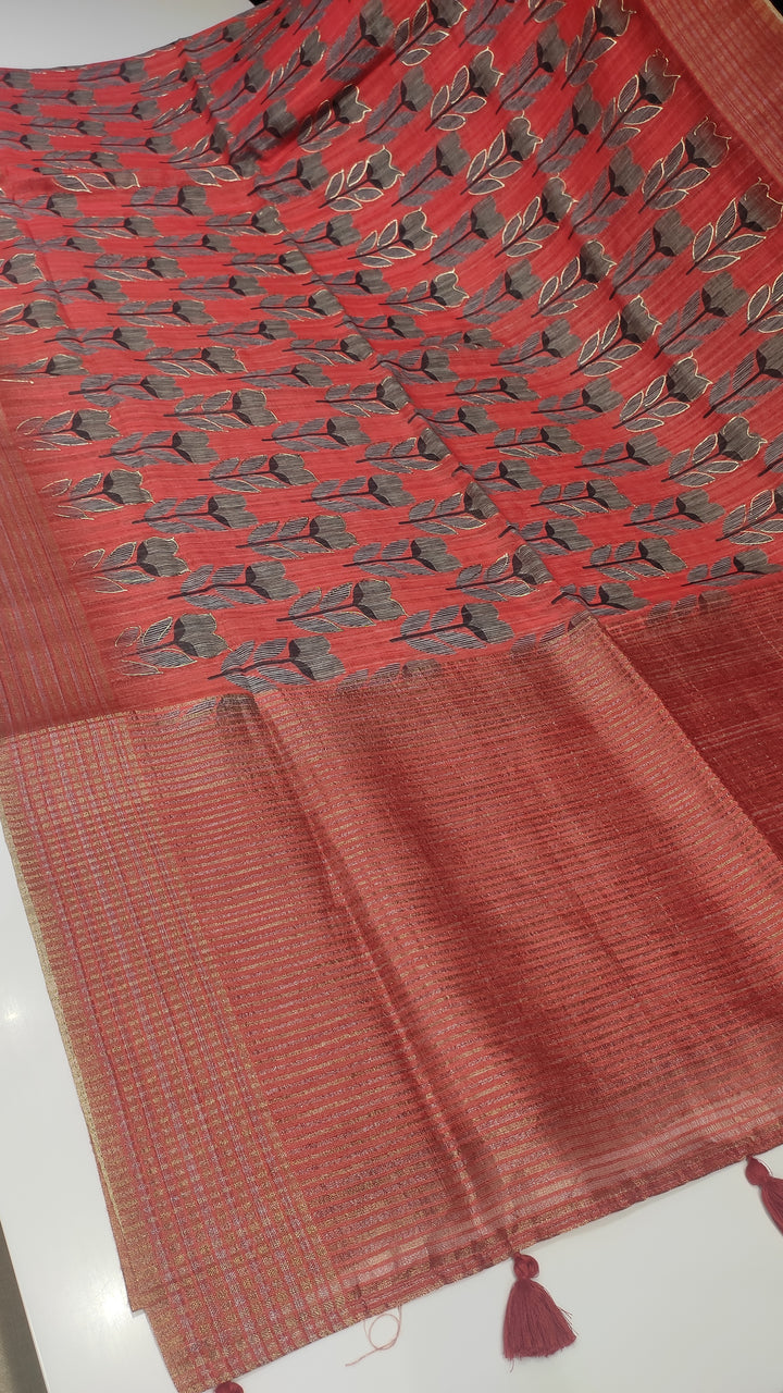Dark Rust Linen Saree - E518