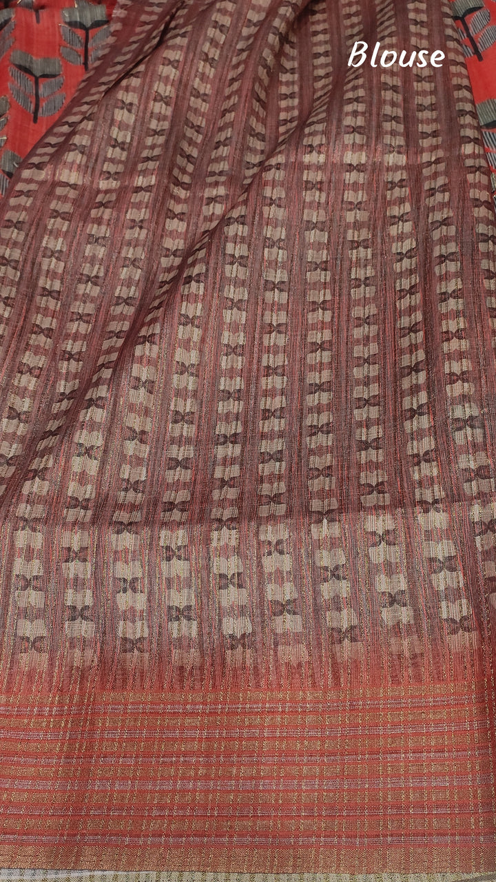 Dark Rust Linen Saree - E518