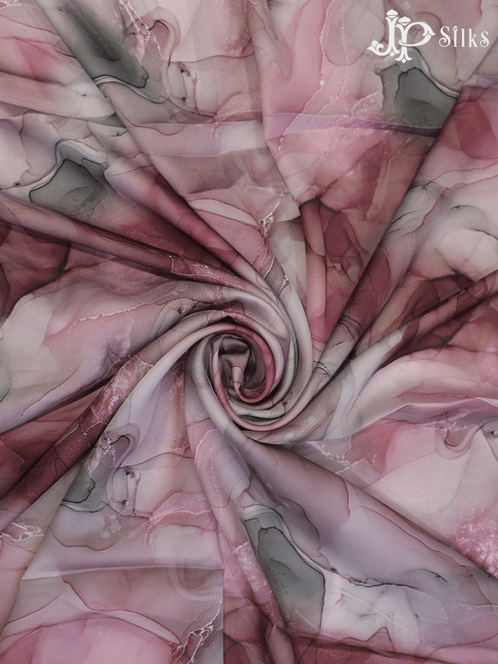 Pink and Grey Viscose Crepe Fabric with Marble Print - F536