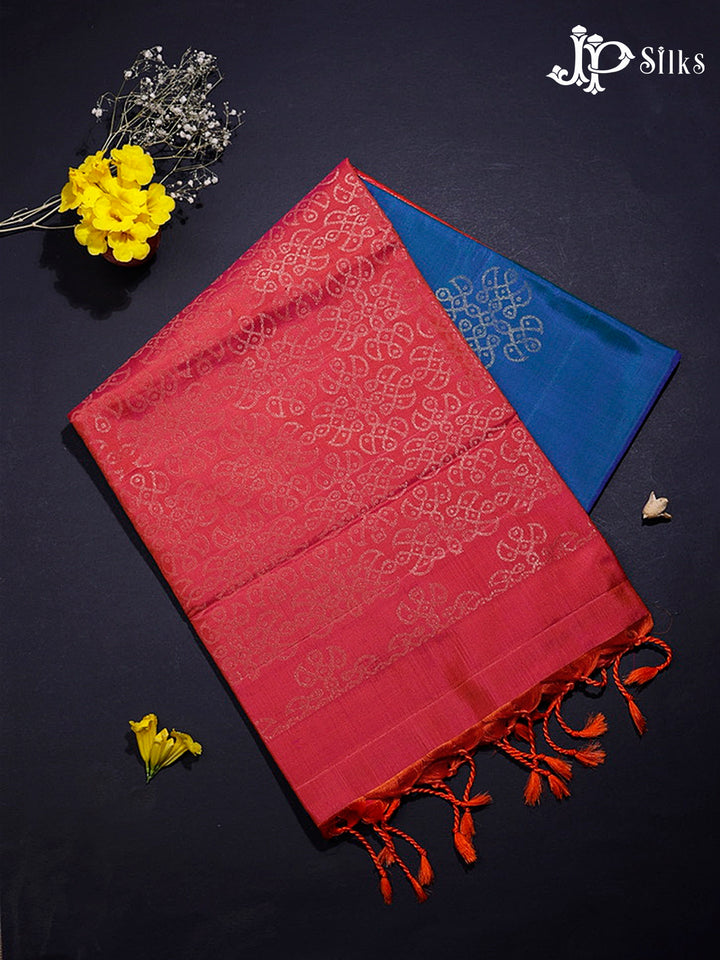 Mayil Kaluthu Blue & Pinkish Orange Soft Silk Saree - E4546-view1