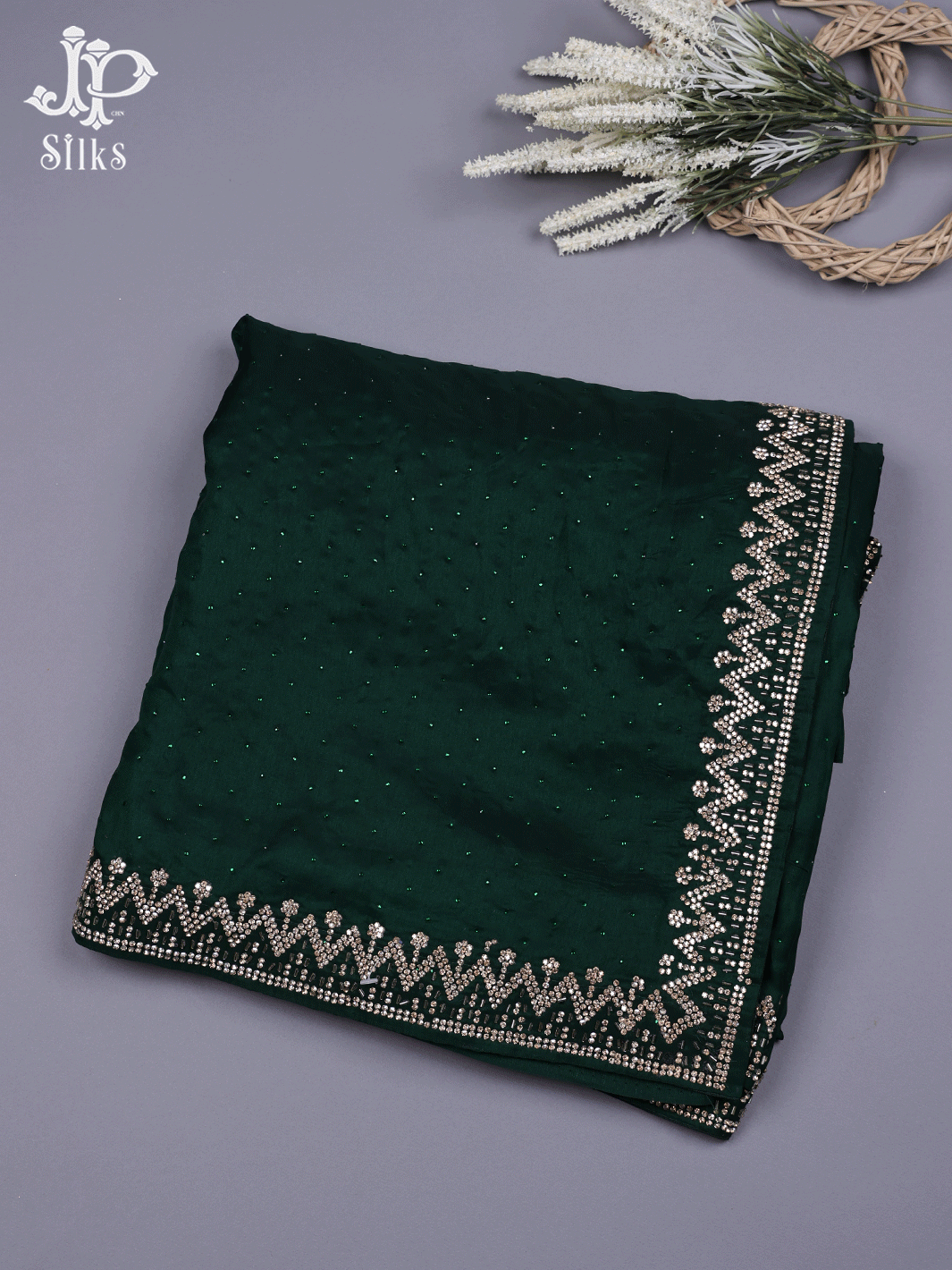 Royal Green Georgette Stone Work Fancy Saree - E5503 - View 3