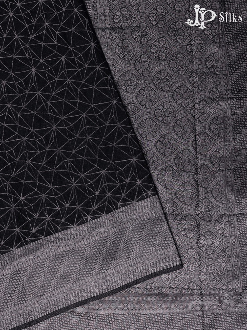 Black Geometric Pattern Banaras Georgette Fancy Saree - E5971 - View 1