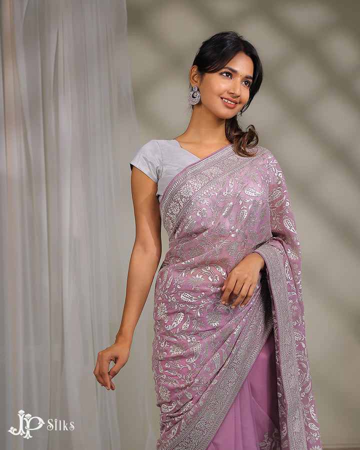 Lavender Fancy Saree with Floral Embroidery and Stone Work - E5515