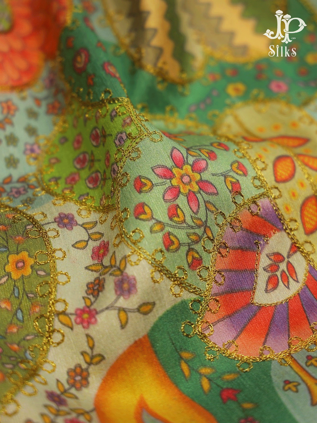 Multicolour Paisley Design Semi Raw Silk Fabric - E4200
