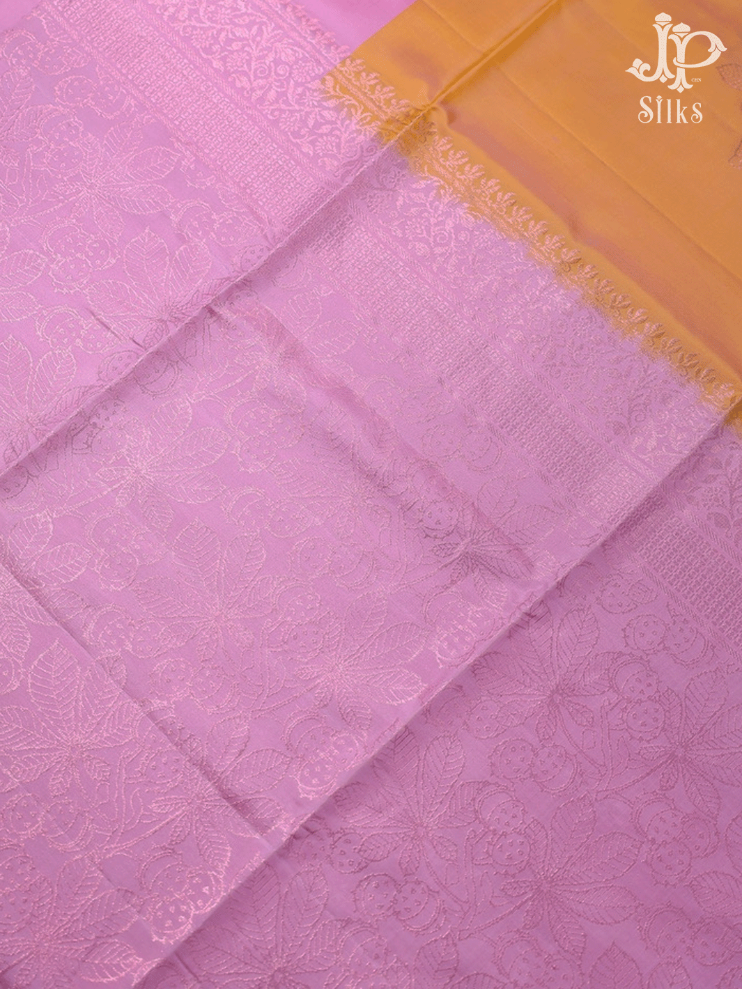 Pink ,Peach and Yellow leaf Motif Soft Silk Saree - E5617 - View  5
