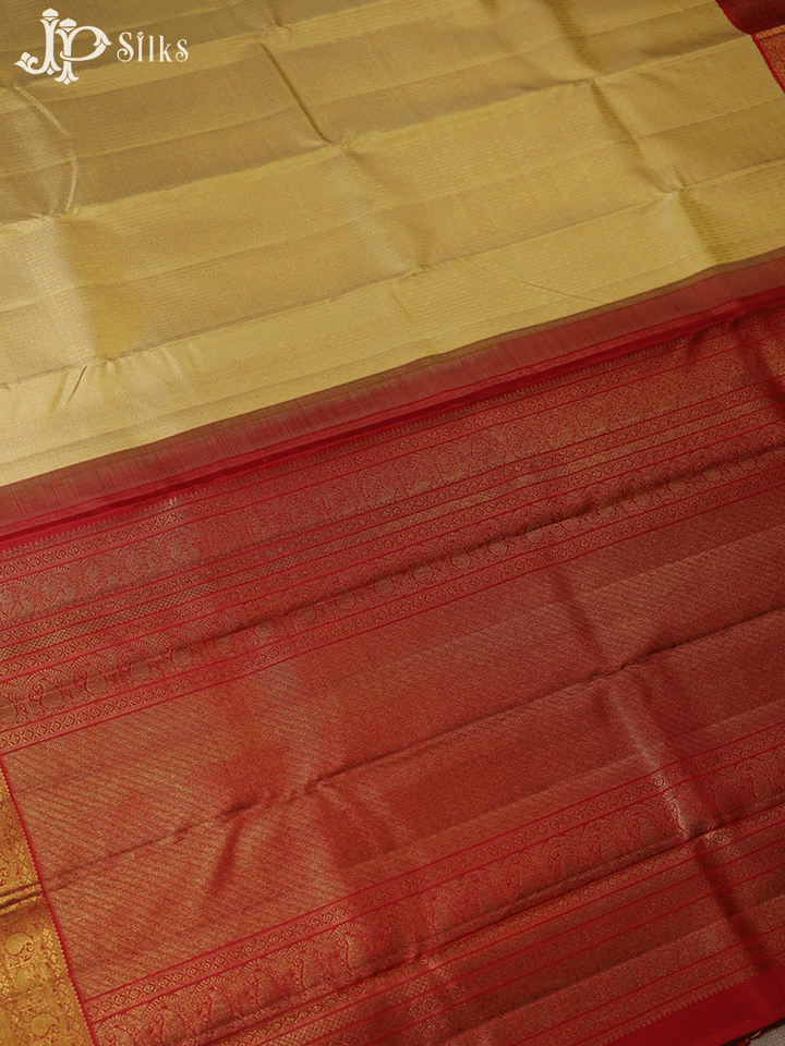 Cream with Vertical Stripes Kanchipuram Silk Saree - E5126 - View 4