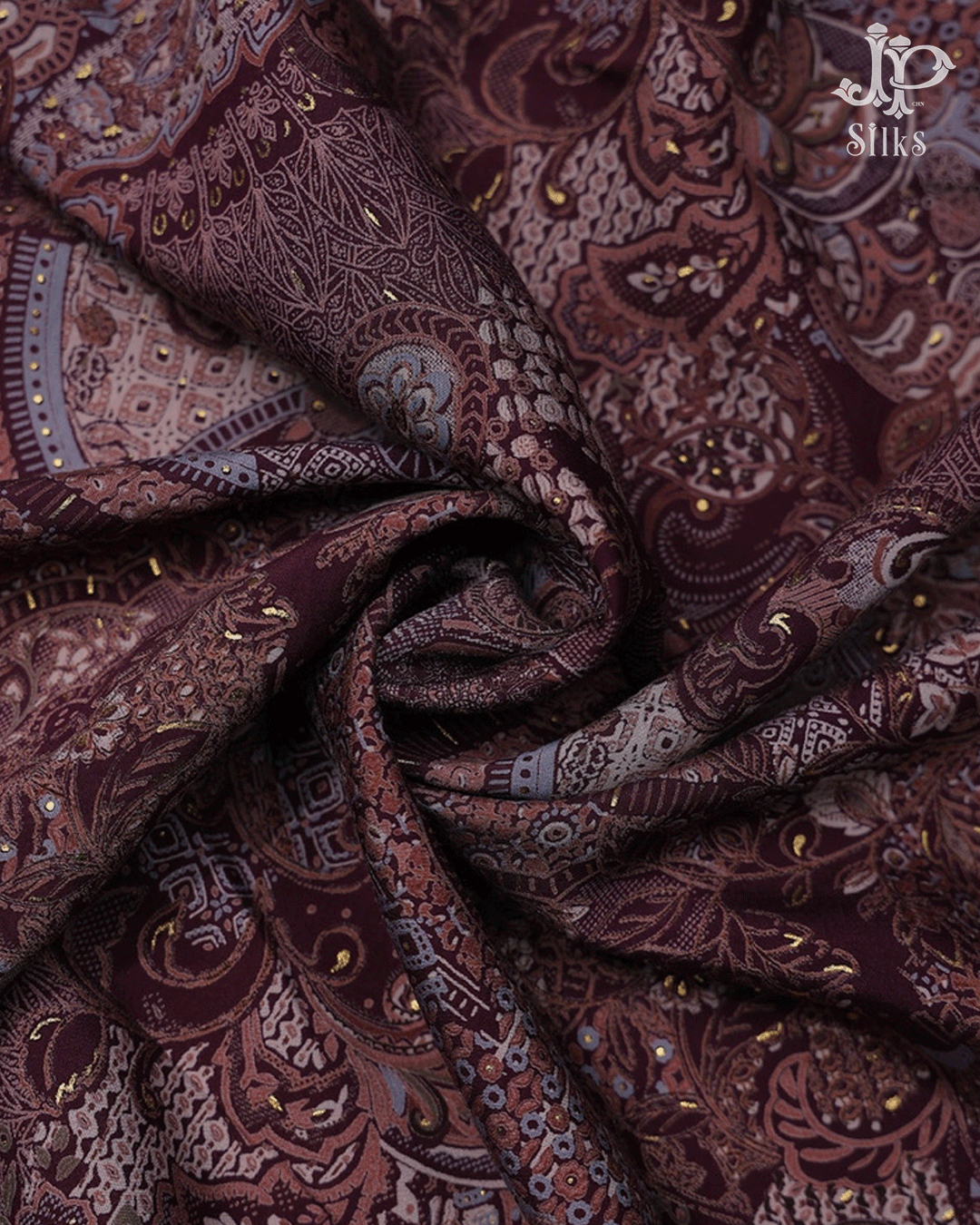 Dark Purple Paisley Design Viscose Fabric - E3470  - View 1