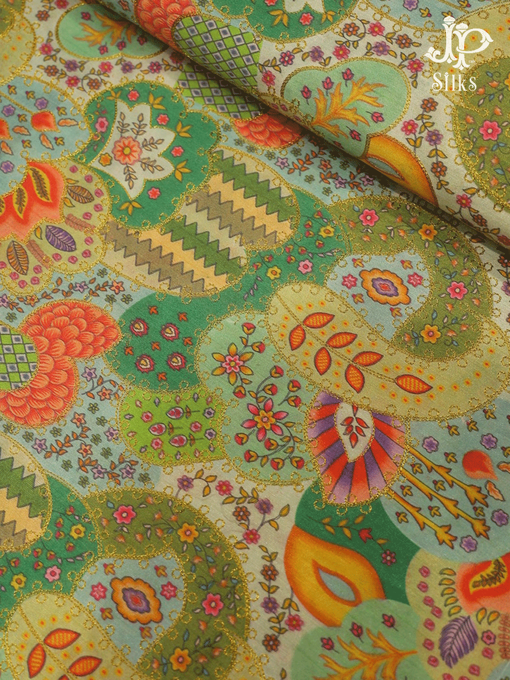 Multicolour Paisley Design Semi Raw Silk Fabric - E4200 - View 1