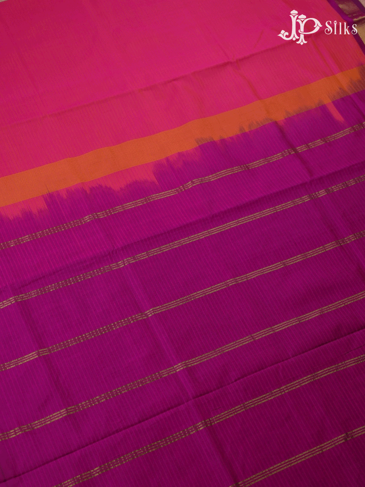 Dark Pink Plain Poly Cotton Saree - F290 - View 4