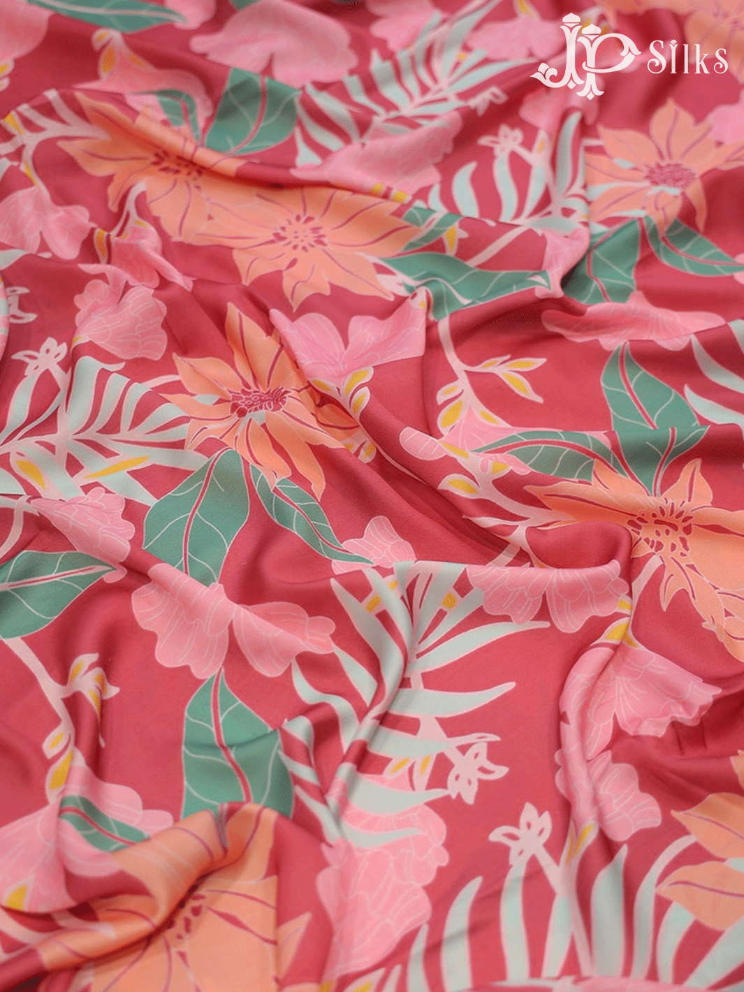 Pink Viscose Crepe Fabric with Floral Prints - F542