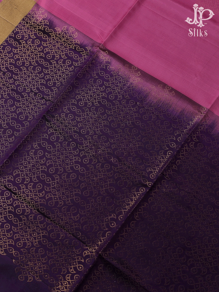 Pink Kolam Pattern Soft Silk Saree - E5098 - View 5