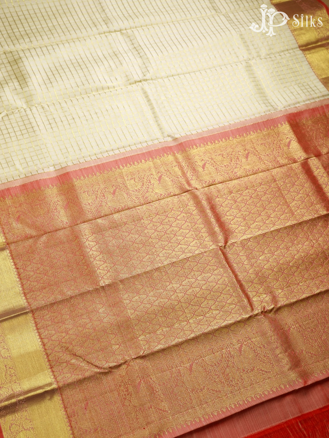 Offwhite and Maroon Kanchipuram Silk Saree - A1400