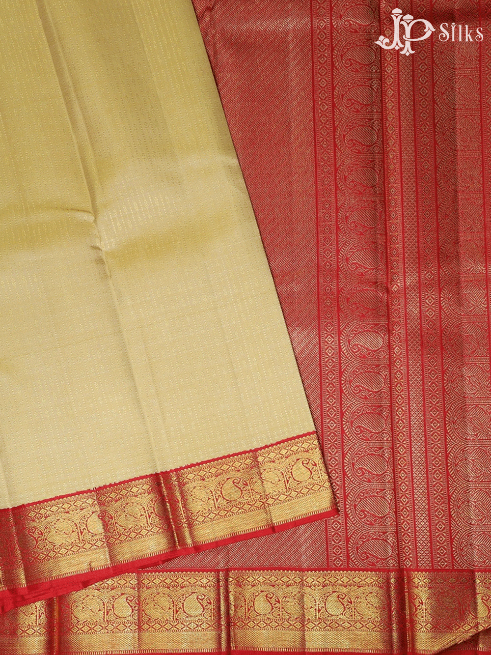 Cream with Vertical Stripes Kanchipuram Silk Saree - E5126 - View 1