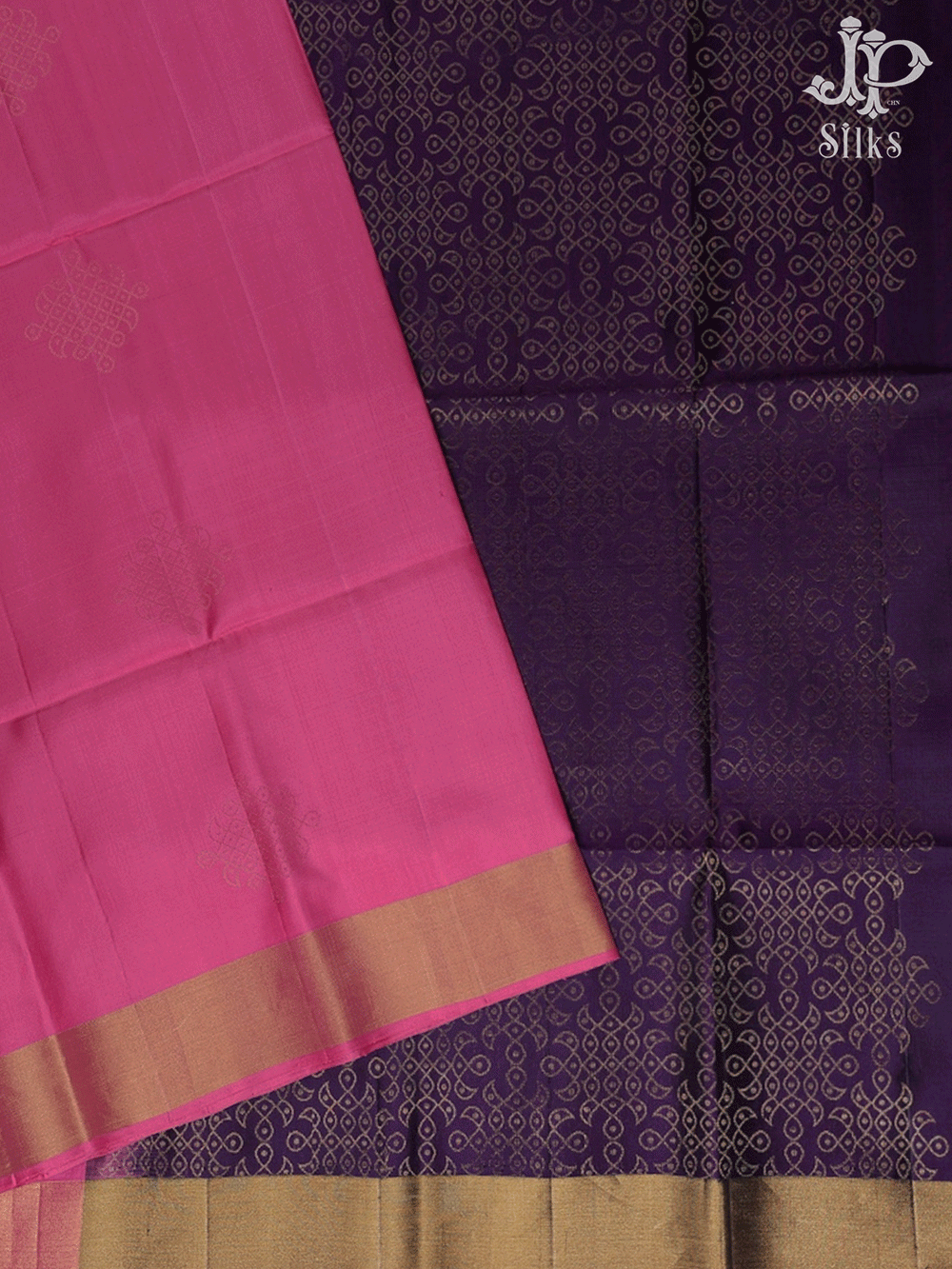 Pink Kolam Pattern Soft Silk Saree - E5098 - View 1