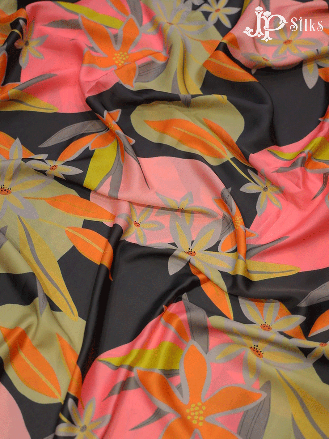 Black Viscose Crepe Fabric with Floral Prints - F538