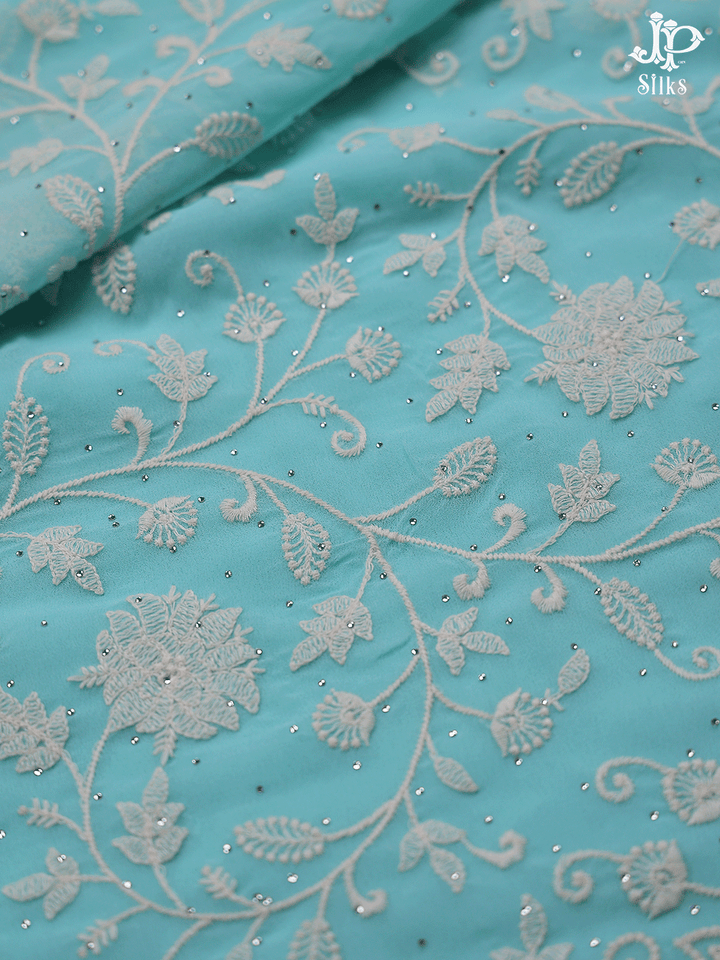 Sky Blue Thread Embroidery Georgette Fancy Saree - E5530 - View 6