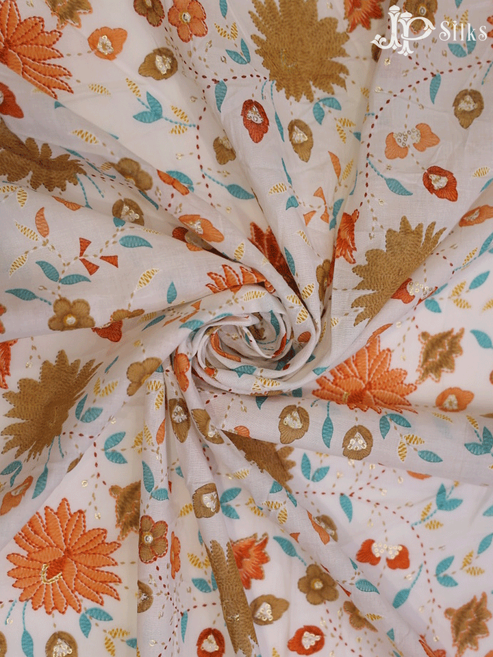 White Fabric With Multi Colour Floral Prints - E4139