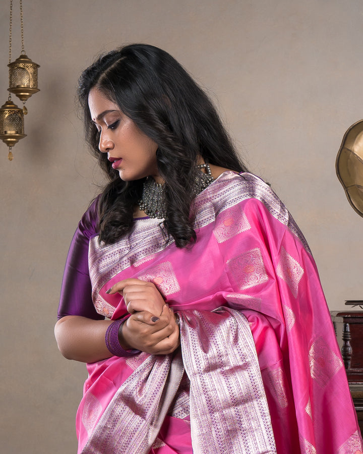 Baby Pink with Purple Kanchipuram Silk Saree - C1187