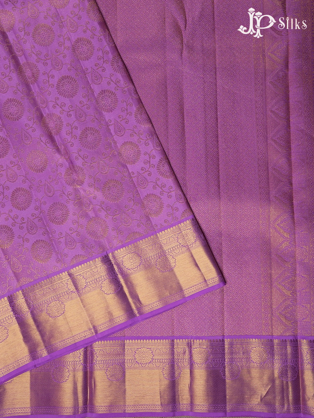 Lavender with Floral Design Kanchipuram Silk Saree - E4999  - View 1