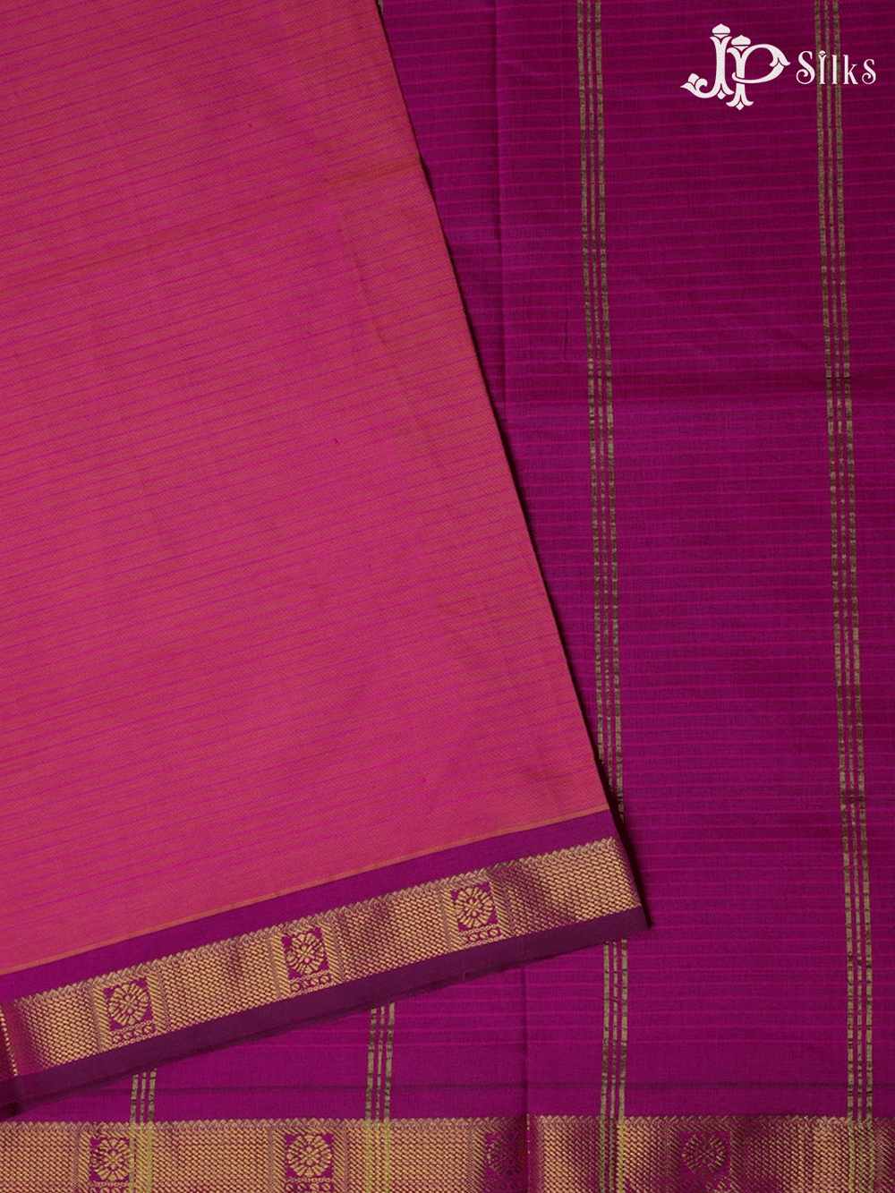 Dark Pink Plain Poly Cotton Saree - F290 - View 1