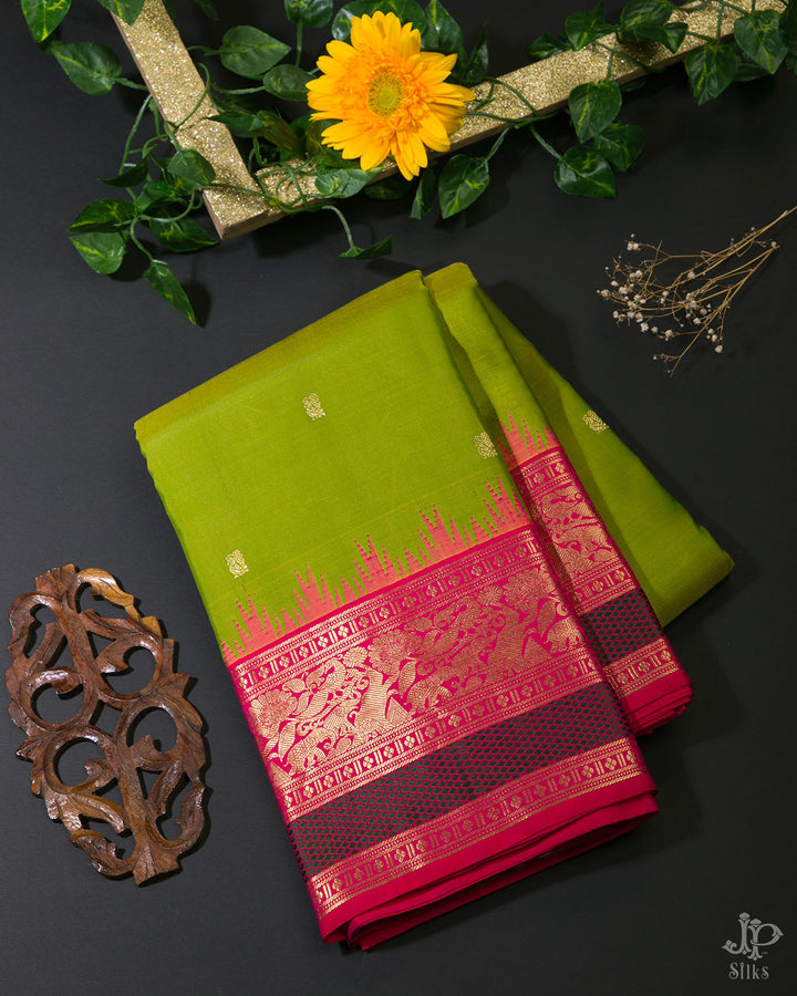 Olive Green and Red Kanchipuram Silk Saree - D9800 - View 1