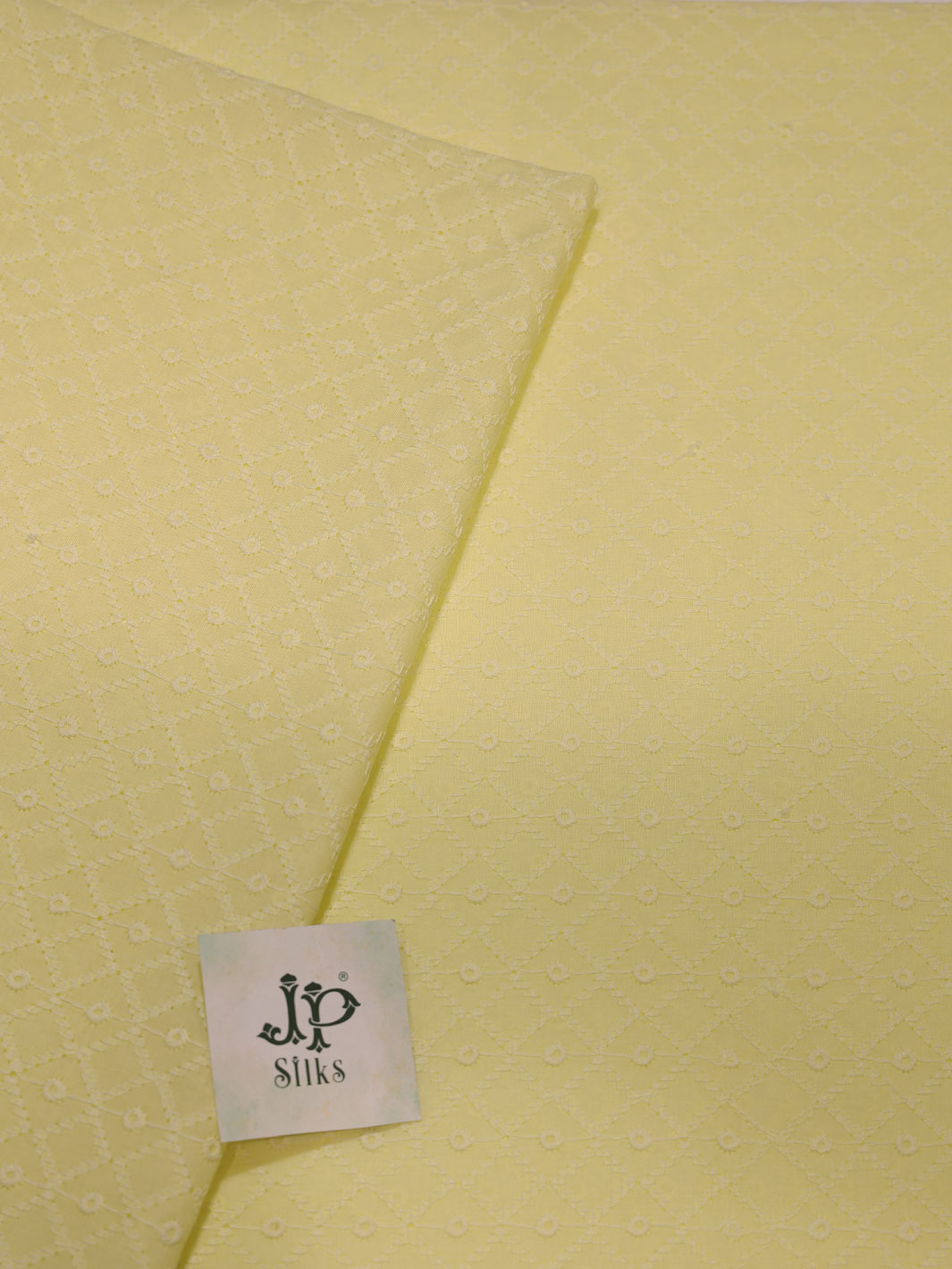 Lemon Yellow Cotton Chikankari Fabric - C3099 - View 2