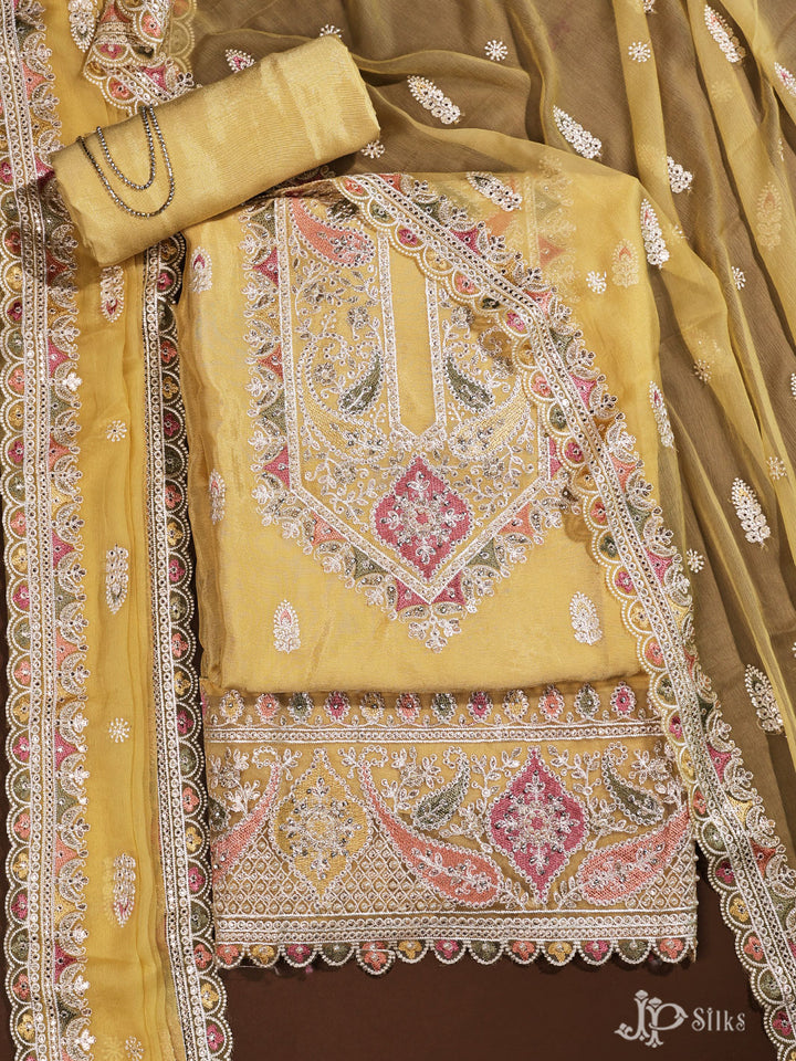 Yellow Chiffon Unstiched Chudidhar Material - E3548 - View 1