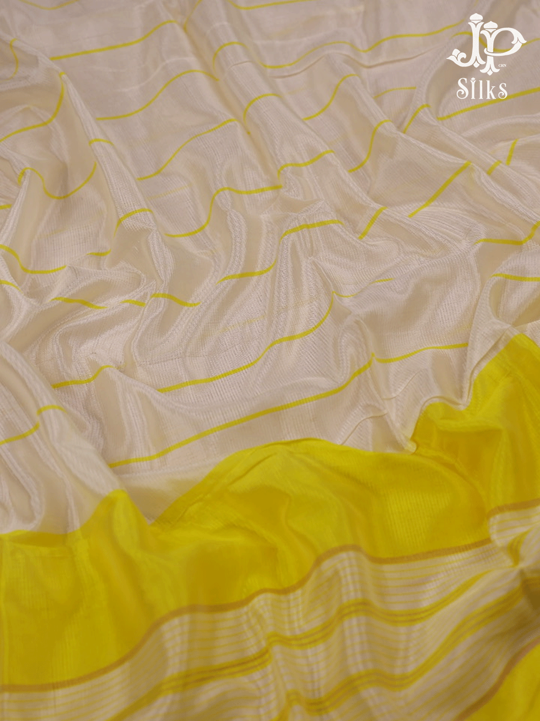 Yellow and White Raw Silk Chudidhar Material - D9099 - View 5