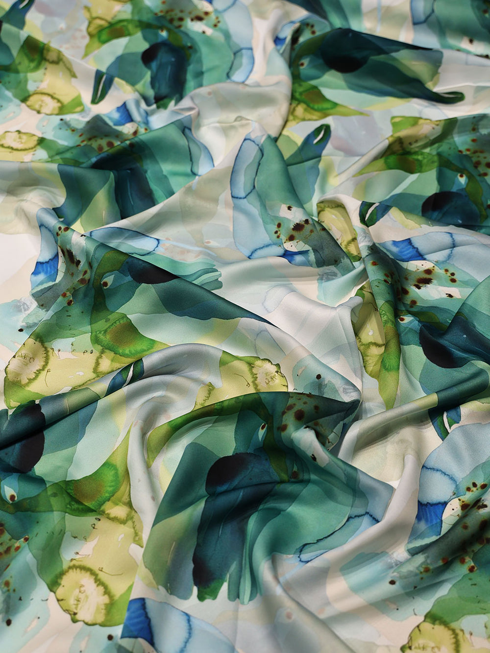 White and Blue Digital Printed Crepe Fabric - E3308 - View 1