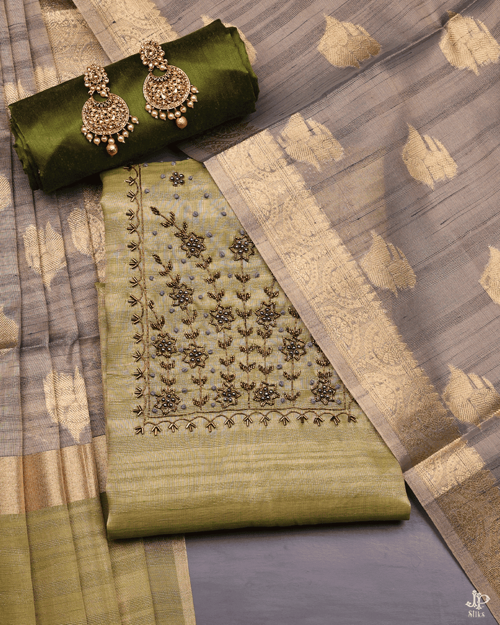 Olive Green Unstitched Chudidhar Material - D5189 - View 1