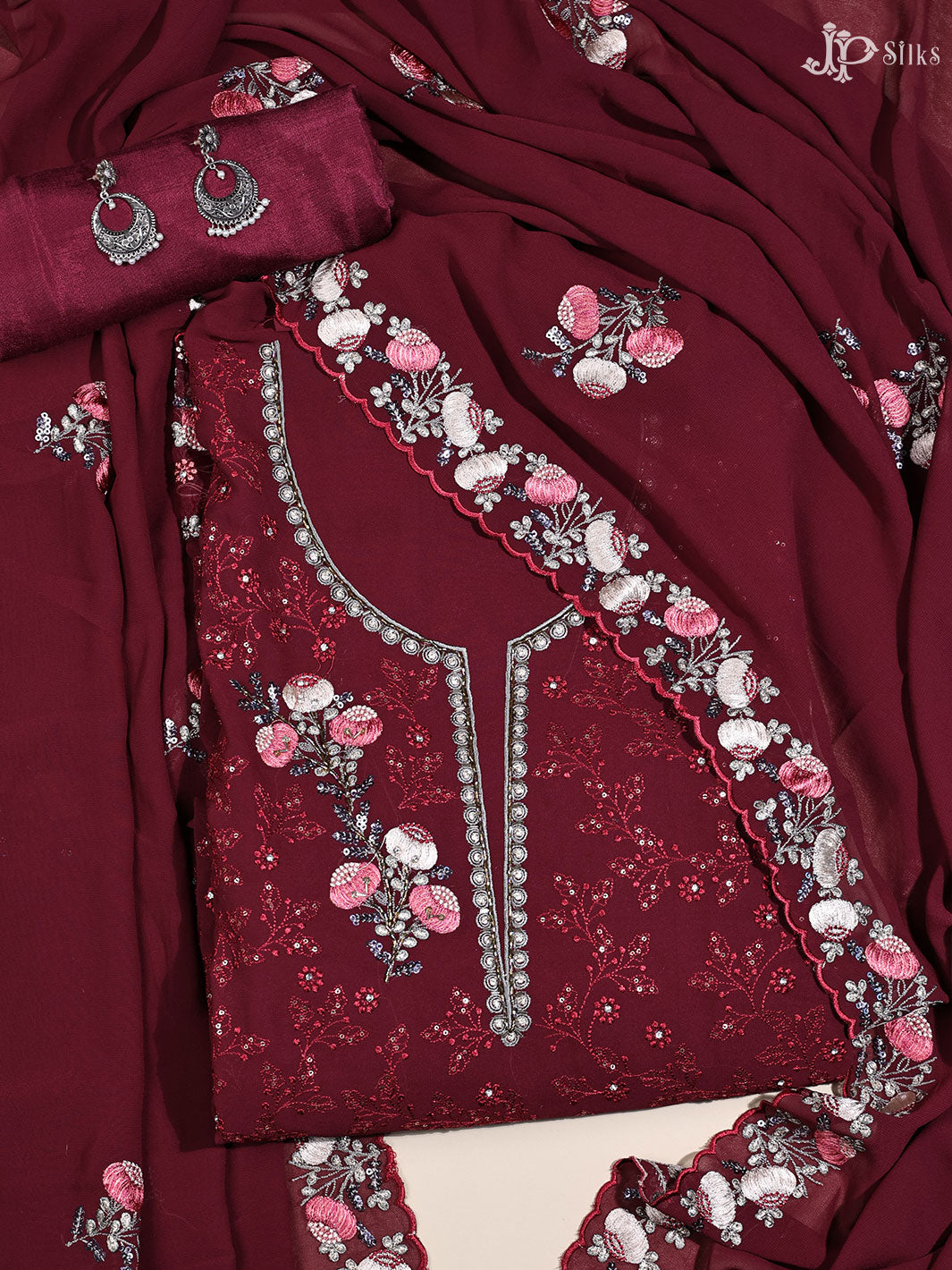 Maroon Georgette Unstiched Chudidhar Material - E3493 - View 1