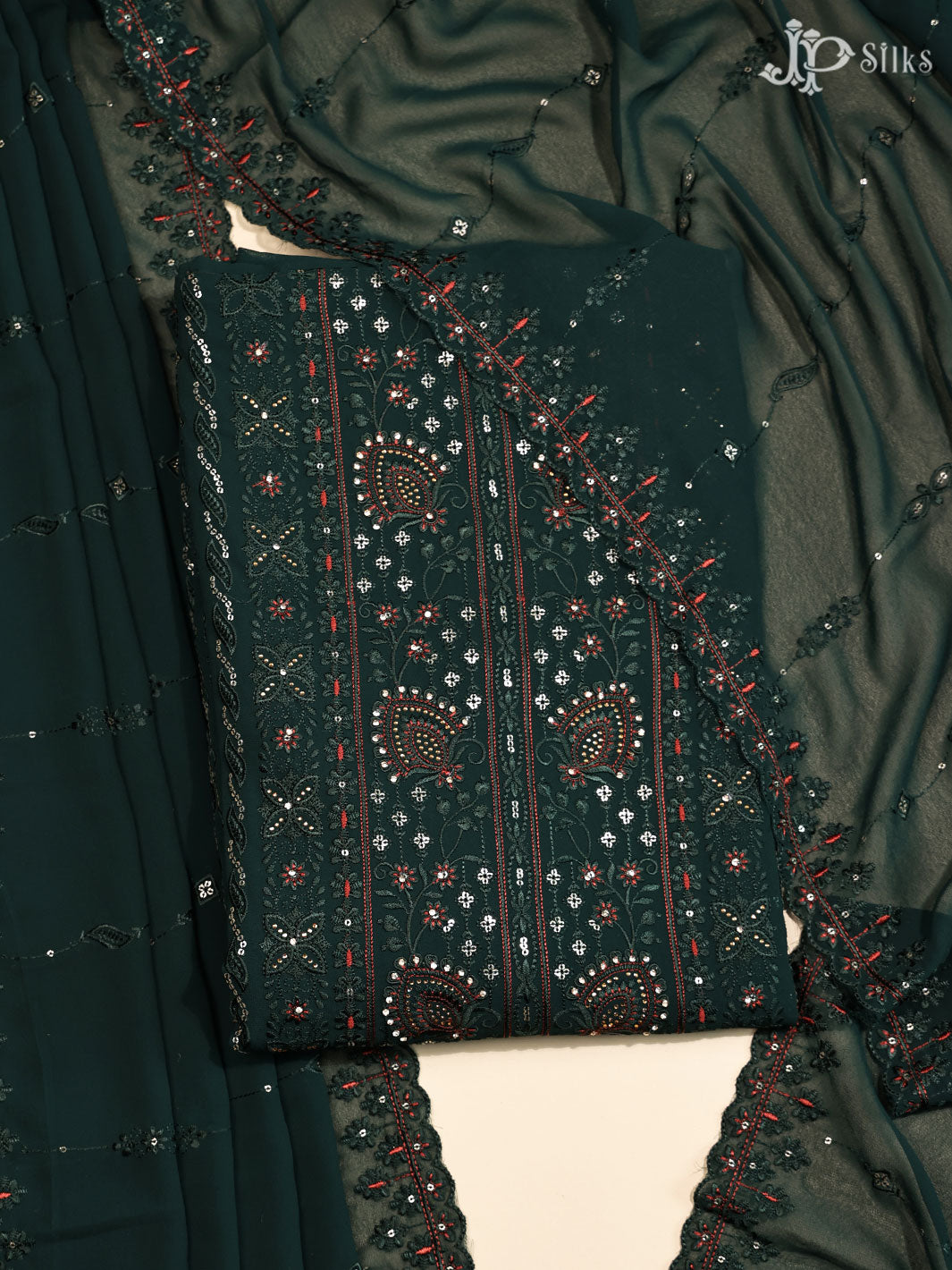 Green Georgette Unstiched Chudidhar Material - E3497 - View 1
