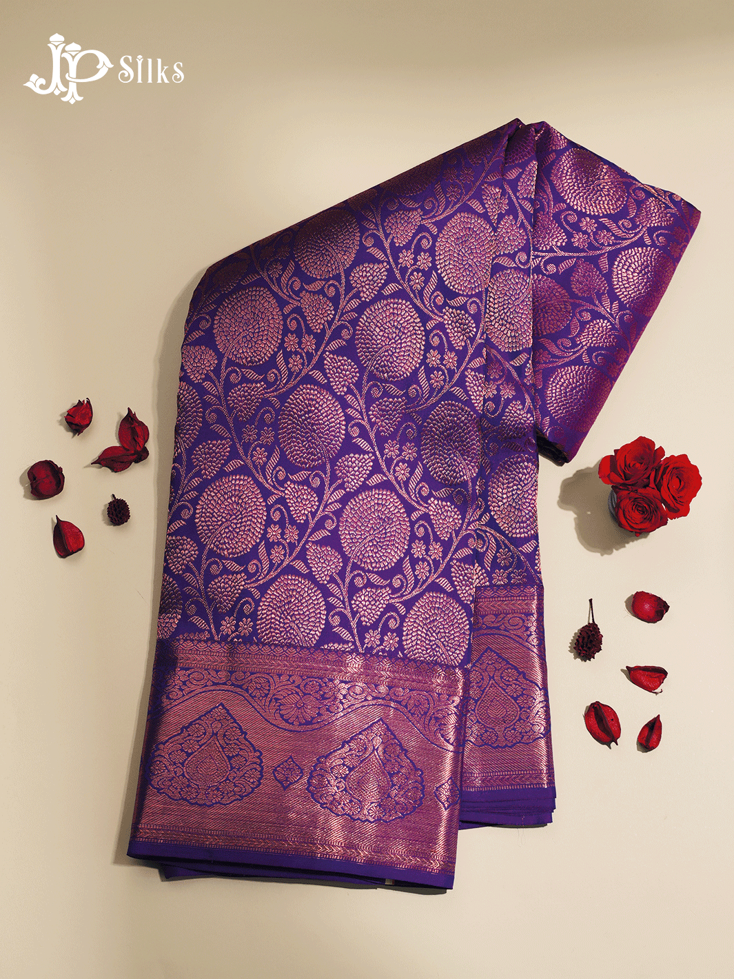 Purple Floral Design Kanchipuram Silk Saree - D6742