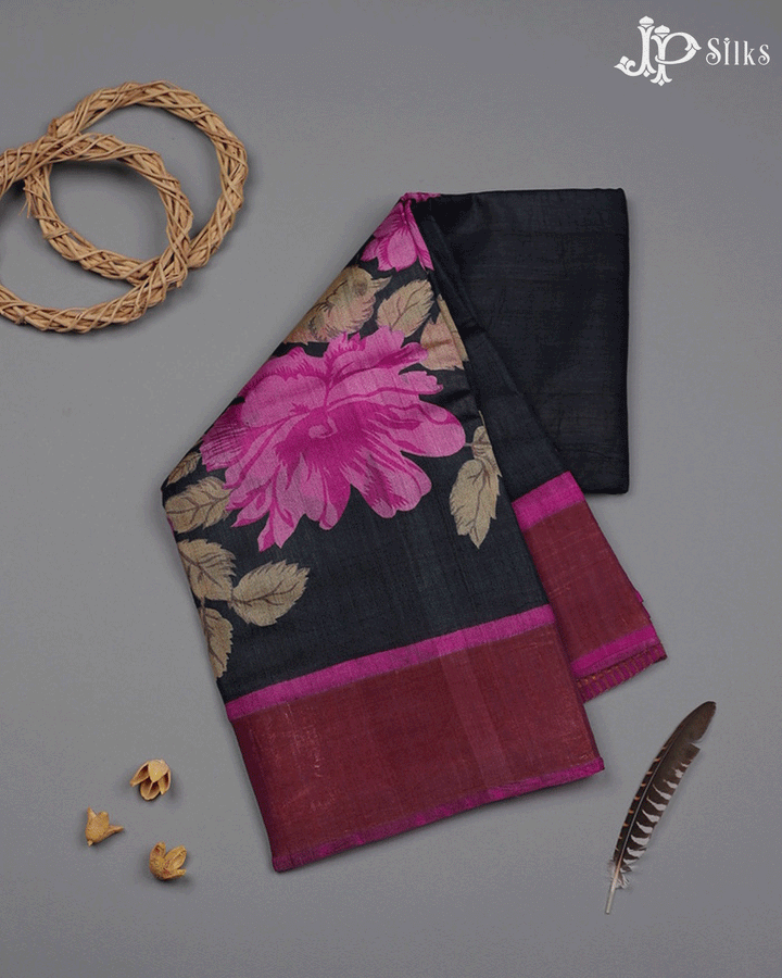 Black Floral Tussar Silk - E6588