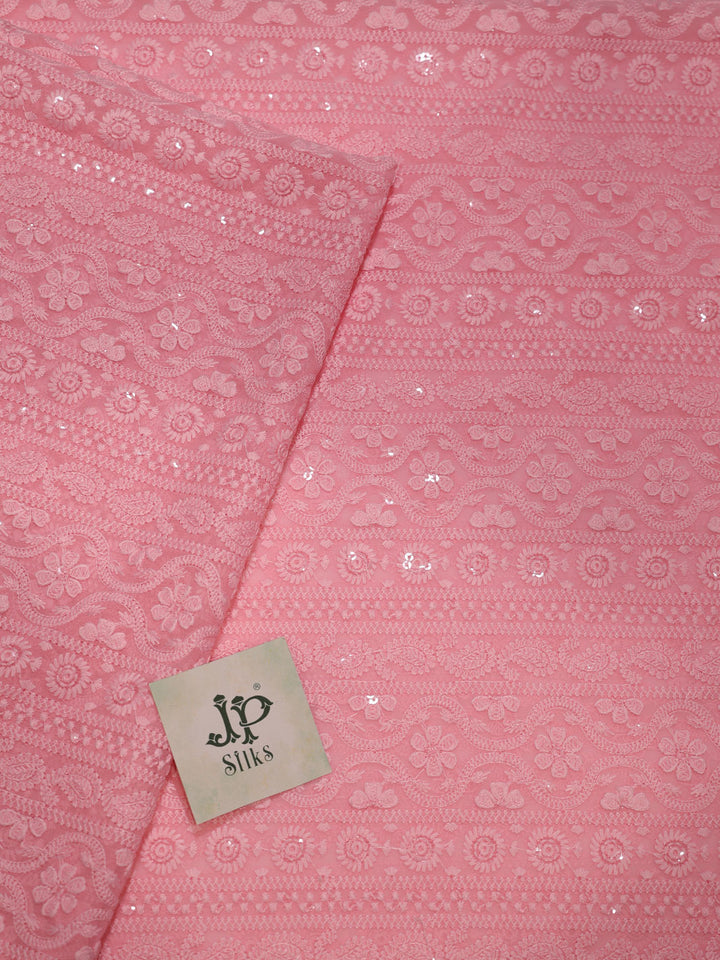 Pink Chiffon Chikankari Fabric - C3121 - View 2
