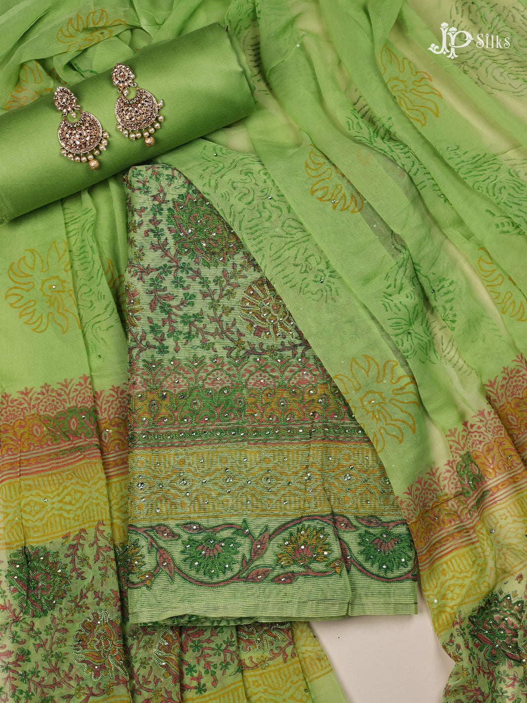 Green Kota Cotton Unstiched Chudidhar Material - A6746 - View 1