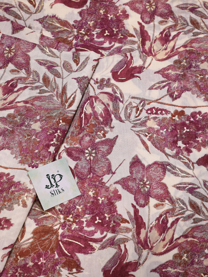 Cream and Maroon Digital Printed Modal Fabric - E3469 - View 2