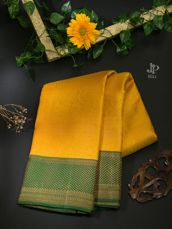 Yellow and Leaf Green Kanchipuram Silk Saree - D7214 - View 1