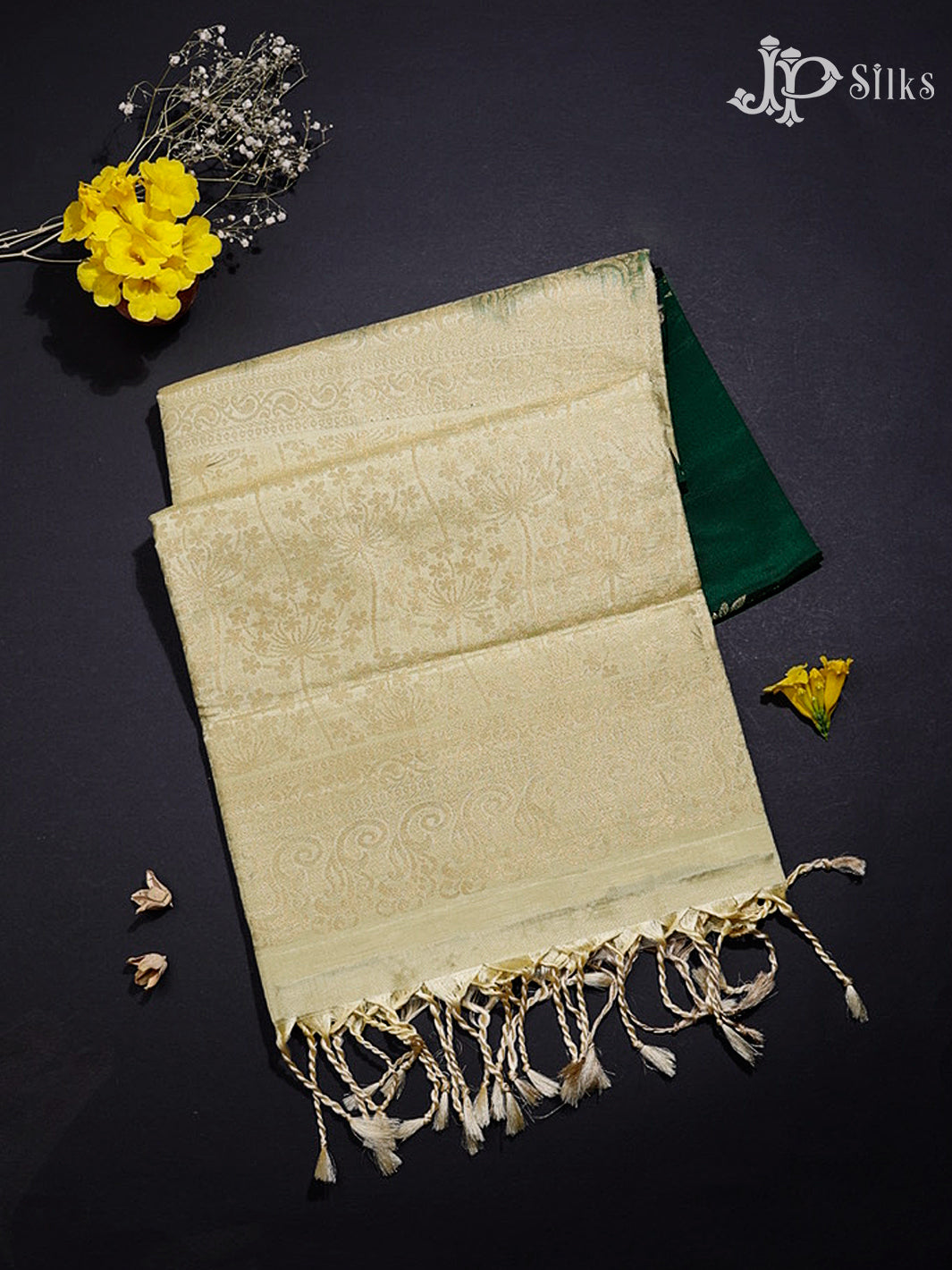 Bottle Green & Cream Soft Silk Saree - E5101-view1
