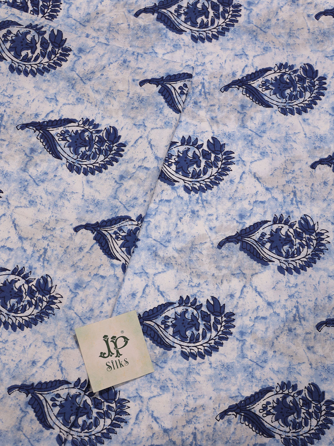 Blue and White Digital Printed Cotton Fabric - D1765 - View 2