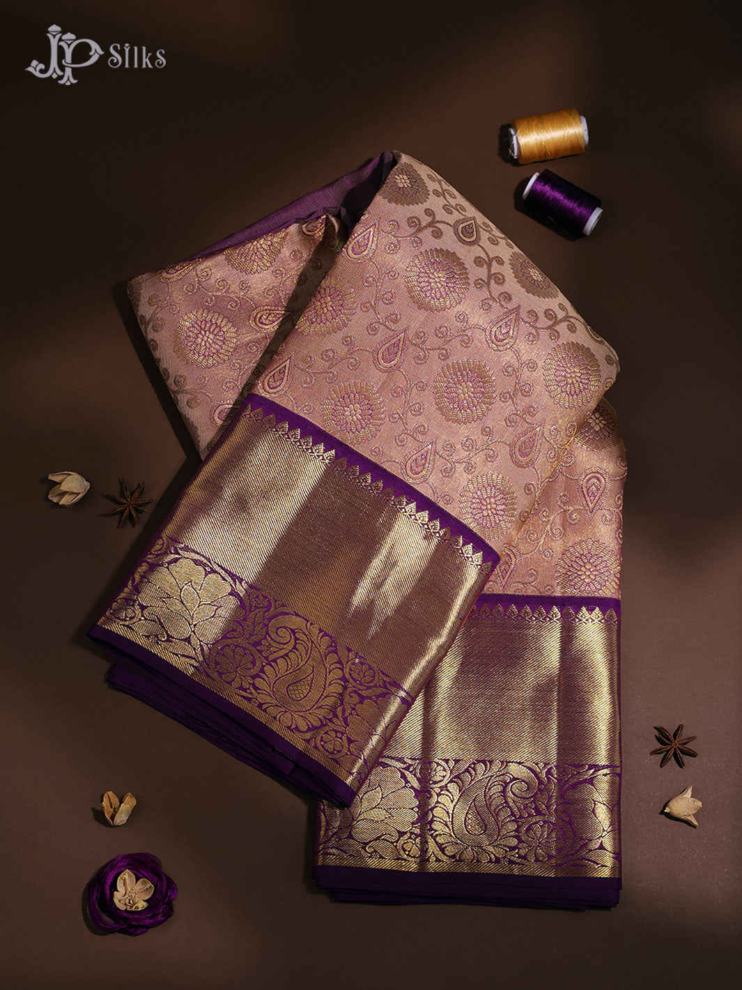 Baby Pink and Purple Kanchipuram Silk Sarees - E4584