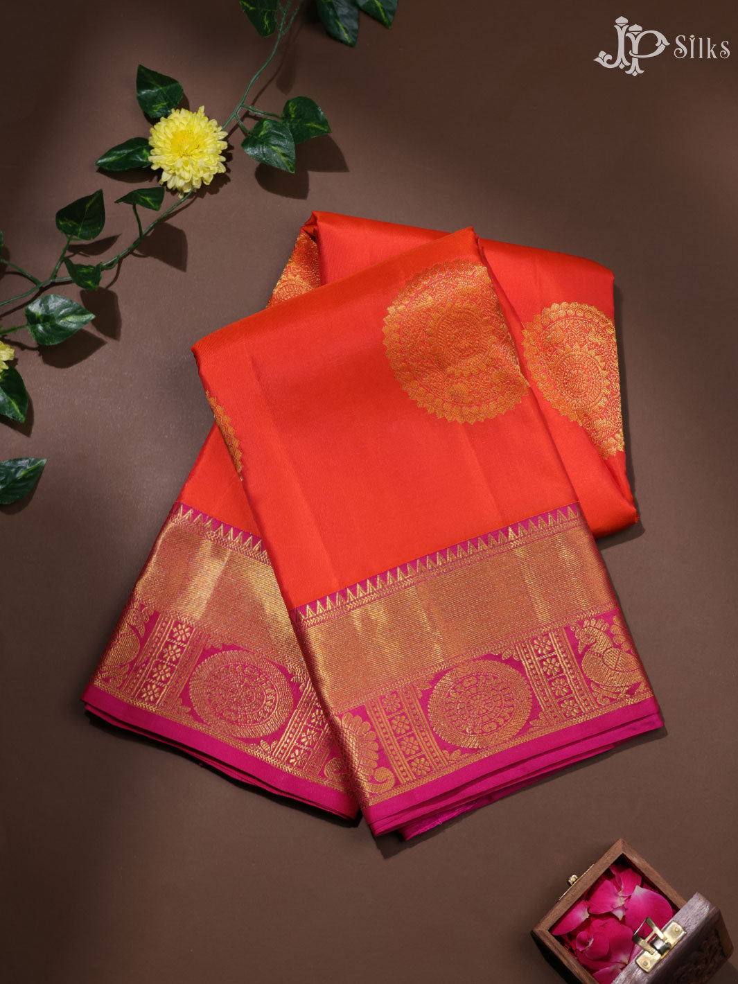 Orange and Pink Dharmavaram silk - E248