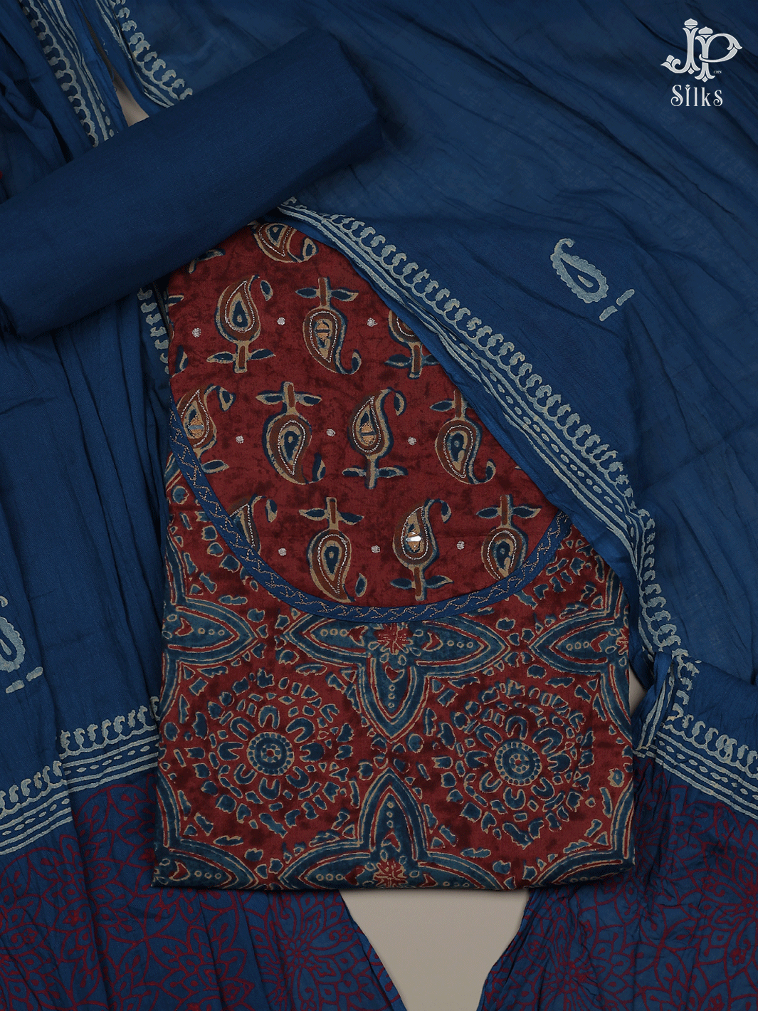 Maroon Ajrakh Cotton Chudidhar Material - E6167 