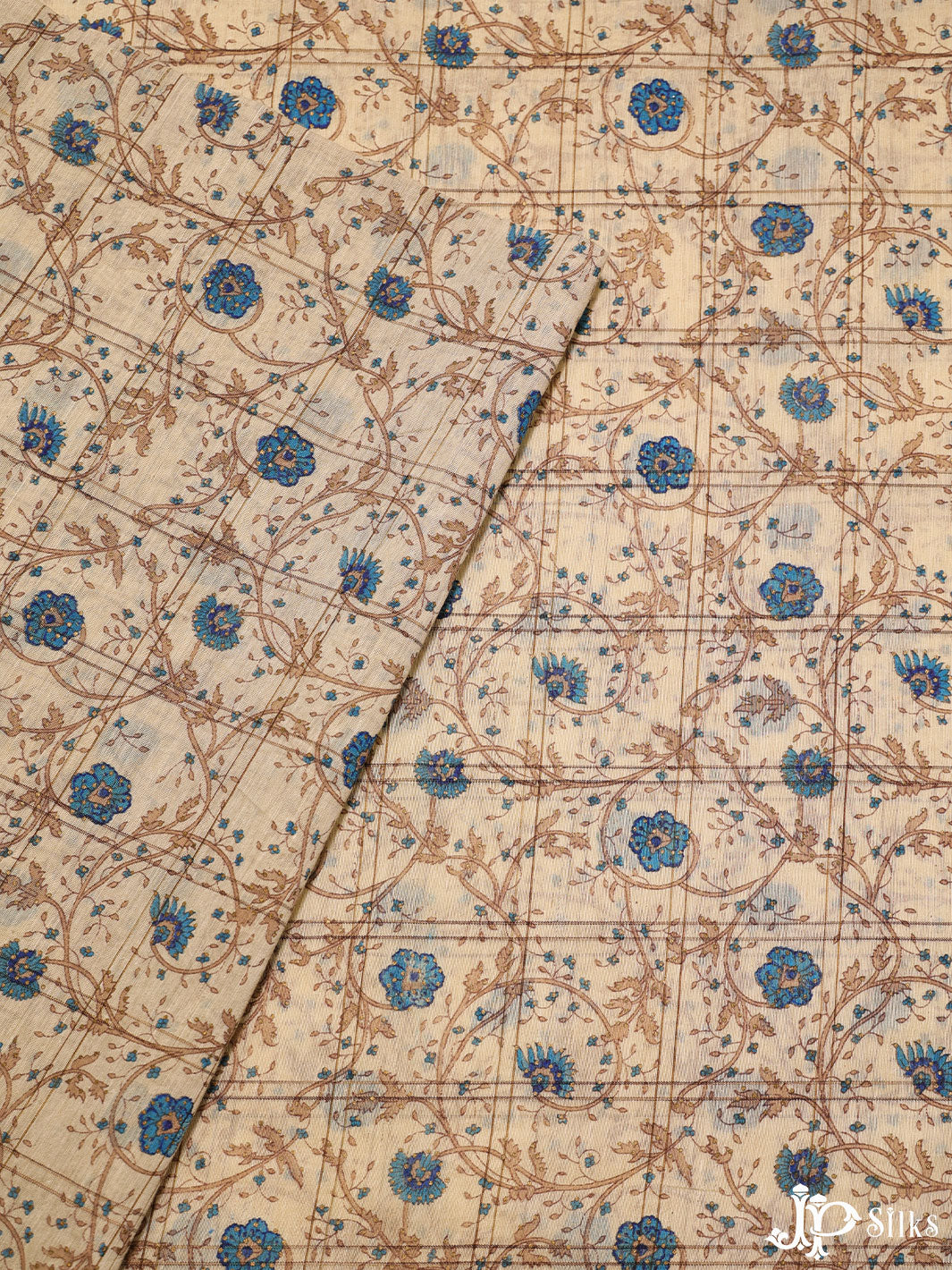 Beige and Blue Cotton Fabric - A6517 - View 2