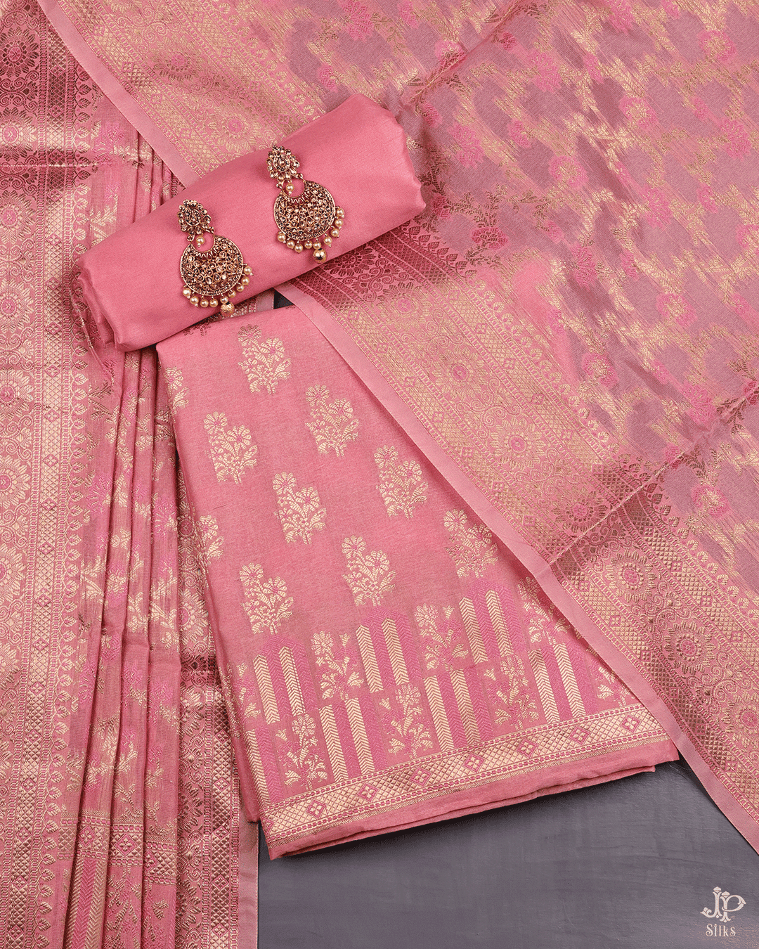 Baby Pink Unstitched Chudidhar Material - D5289 - View 1
