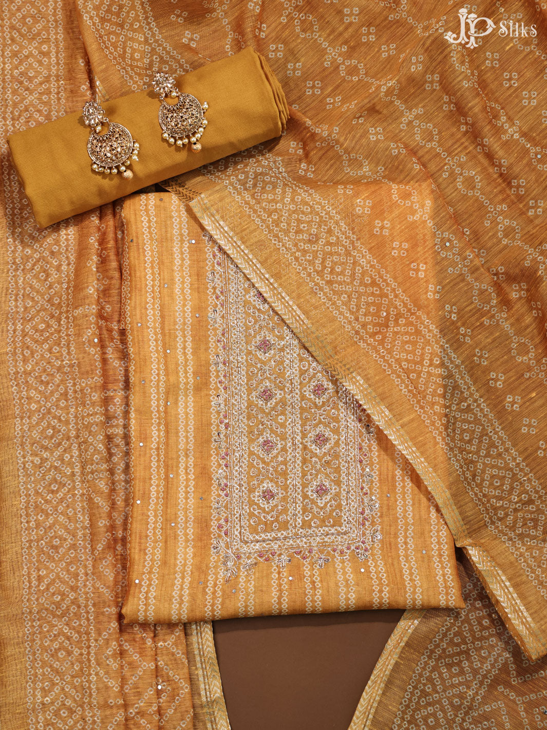 Yellow Tussar Unstiched Chudidhar Material - E1464 - View 1